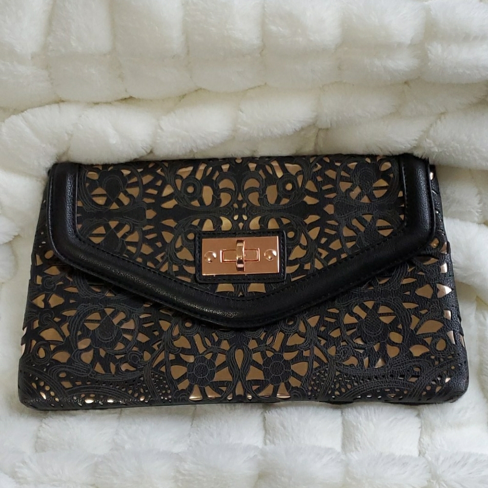 NWOT Aldo Rose gold and black envelope clutch
